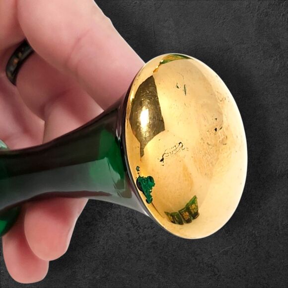 Vintage Murano Green Gold Glass Decanter Set w 4 Glasses & Stopper Italy Barware - Picture 8 of 14